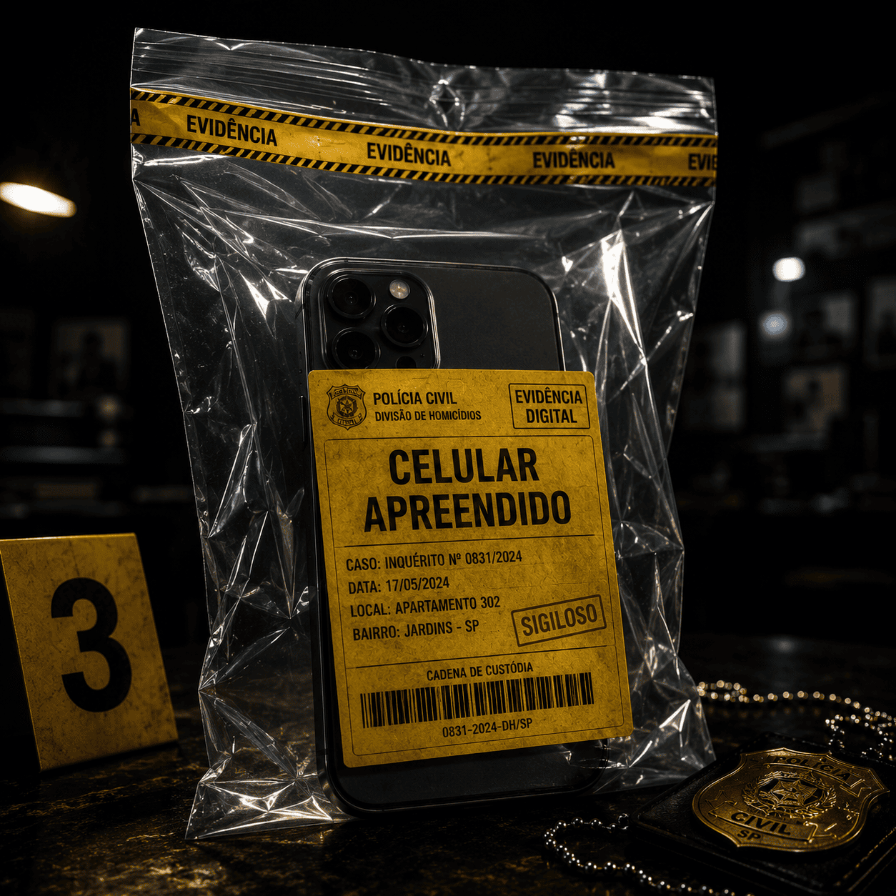 Celular apreendido, evidência digital sob custódia